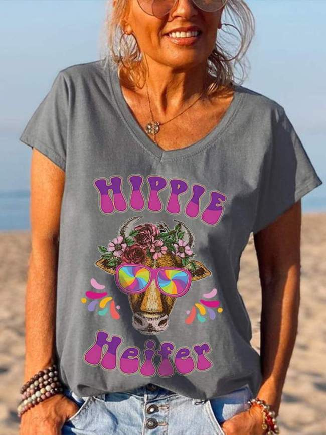 Hippie Animal Head Rainbow Color Sunglasses Printed Graphic Tees
