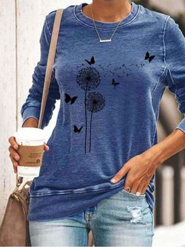 Dandelion And Butterfly Print Casual Sweatshirt