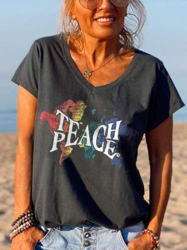 Peace Special Print V-neck T-shirt