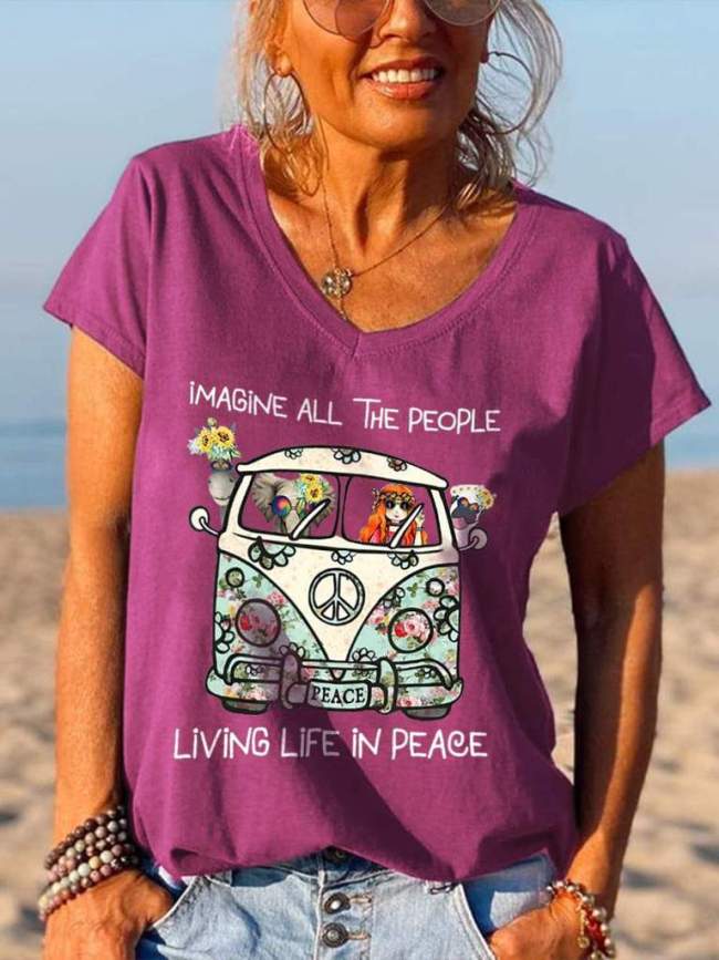 Imagine All The People Living Life In Peace Hippie Graphic Tees