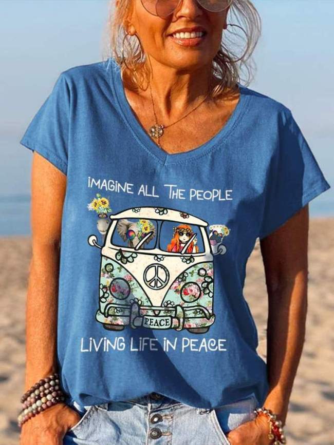 Imagine All The People Living Life In Peace Hippie Graphic Tees