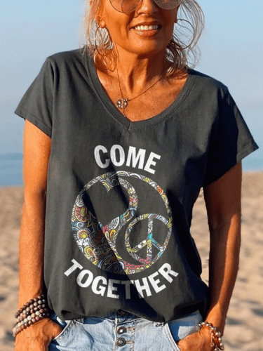 Come Together Women's Peace Logo Graffiti Casual T-shirt