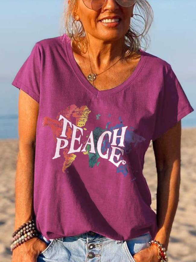 Peace Special Print V-neck T-shirt