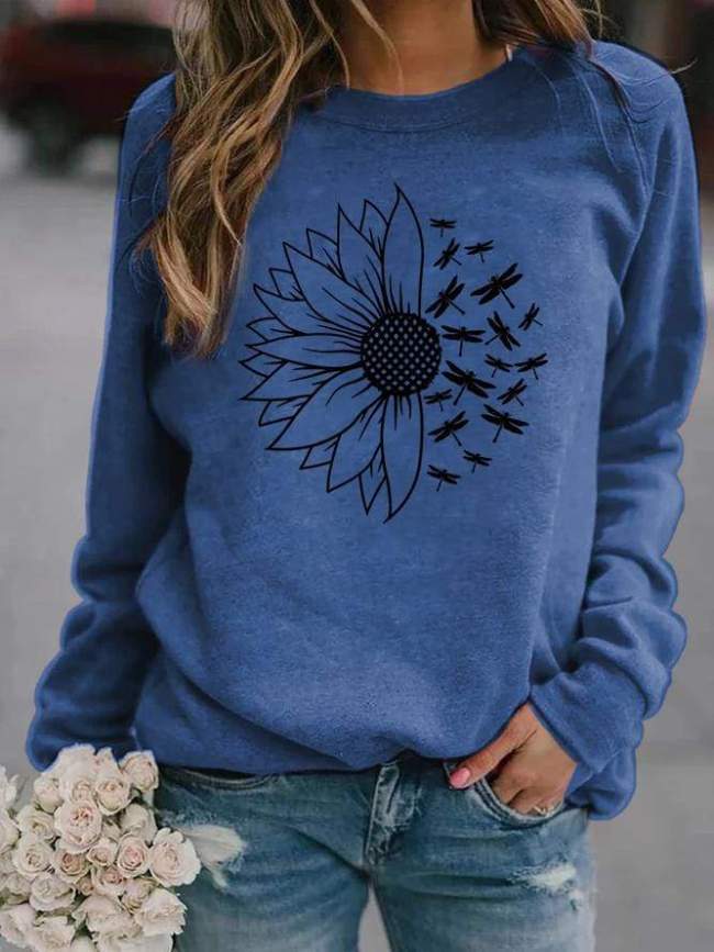 Sunflower With Dragonfly Print Women'S Sweatshirt
