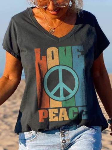 Colorful Love Peace Printed Short-sleeved Graphic Tees