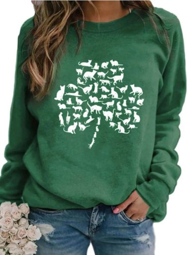 Women's St Patrick's Day Sweatshirts Clover Print Festival Long Sleeve Round Neck Casual Sweatshirt