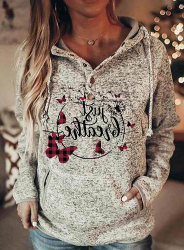 Women's Hoodies Butterfly Plaid Letter Long Sleeve Casual Basic Hoodie