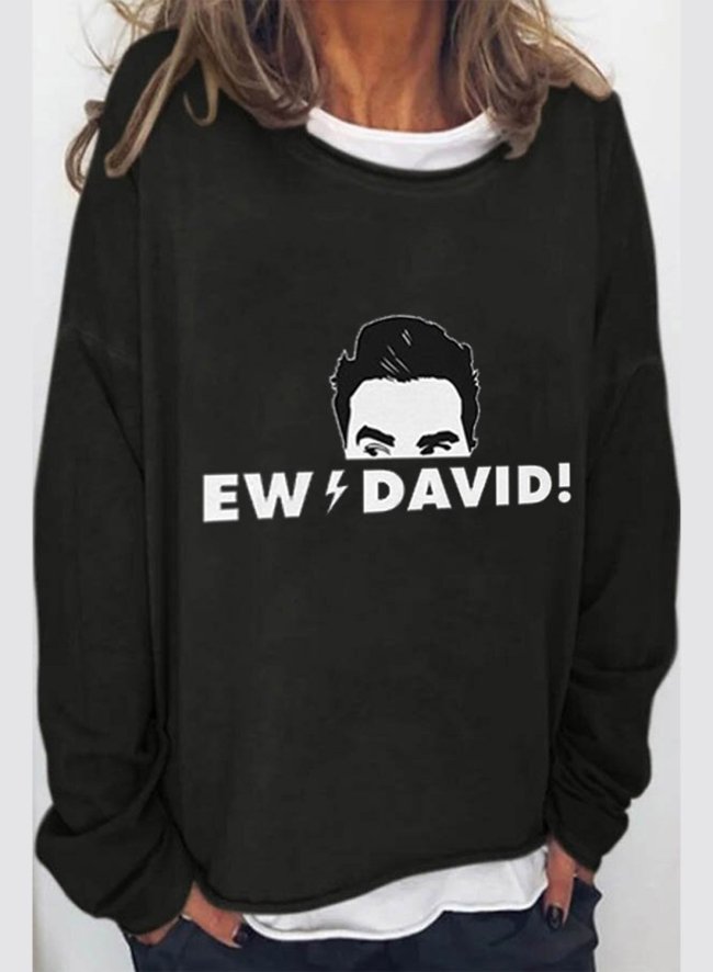 Women's Sweatshirts Ew David Print Long Sleeve Round Neck Casual Basic Sweatshirt
