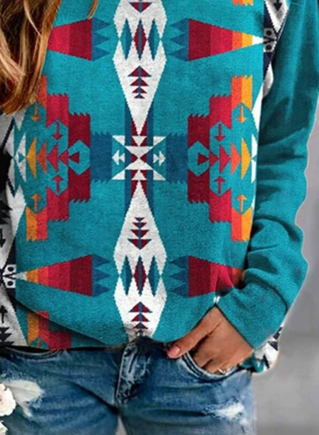 Women's Ethnic Style Aztec Pattern Sweatshirts Geometric Long Sleeve Round Neck Daily Sweatshirt