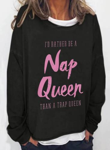 Women's Nap Queen Sweatshirts Letter Print Long Sleeve Round Neck Daily Sweatshirt