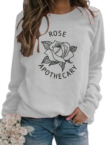 Women 's  Rose Apothecary Sweatshirts Round Neck Long Sleeve Plants Sweatshirts