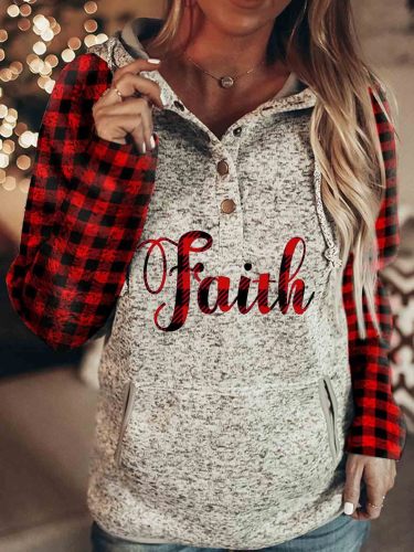 Women's Faith Printed Plaid Sleeve Hoodie