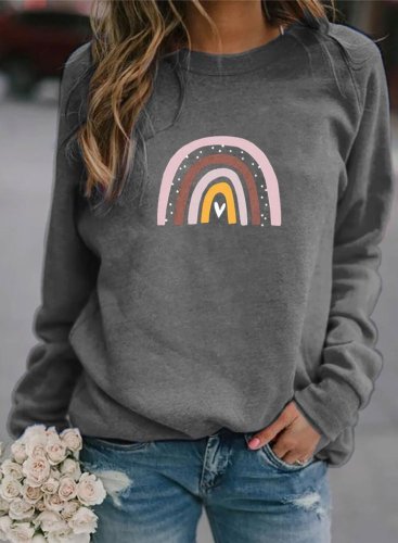 Women's Sweatshirts Print Long Sleeve Round Neck Sweatshirt