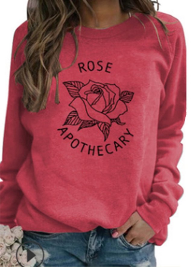 Women's Sweatshirts Rose Apothecary Print Long Sleeve Round Neck Sweatshirt