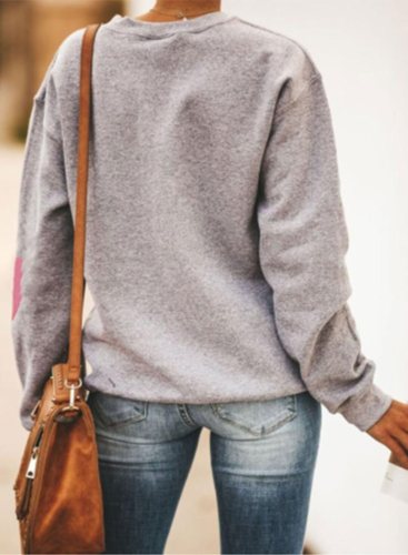 Women's Sweatshirts Round Neck Long Sleeve Solid Cat Print Daily Casual Sweatshirts