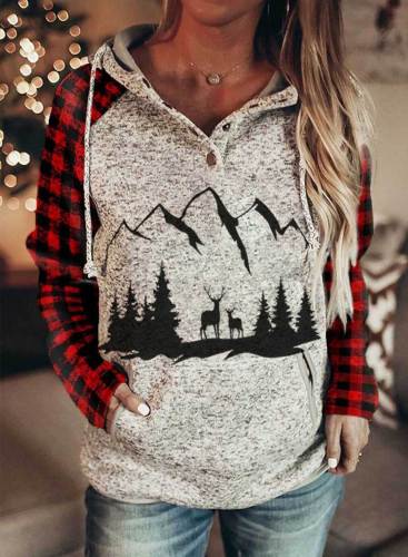 Women's Landscape Print Hoodies Plaid Long Sleeve Daily Casual Pocket Hoodie