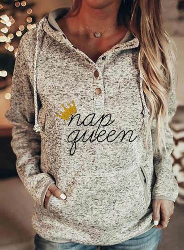 Women's Hoodies Letter Nap Queen Long Sleeve Daily Casual Hoodie