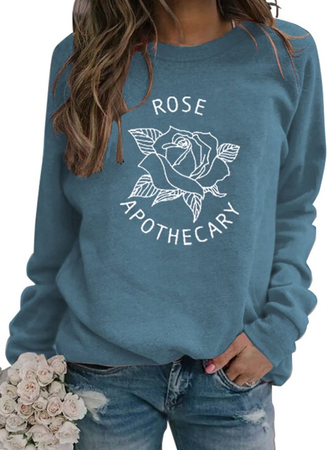 Women's Sweatshirts Rose Apothecary Print Long Sleeve Round Neck Sweatshirt