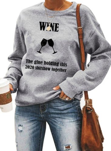 Women's Sweatshirts Round Neck Long Sleeve Letter Sweatshirts
