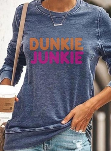 Women's Dunkie Junkie Sweatshirts Color Block Letter Print Long Sleeve Round Neck Shirt