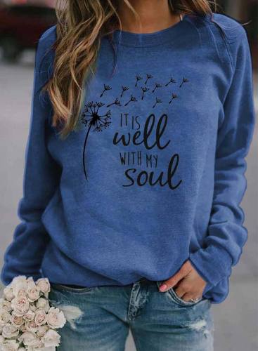 Women's Sweatshirts Dandelion Letter Print Long Sleeve Round Neck Daily Sweatshirt