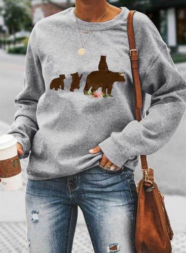 Women's SweatshirtsMama Bear Print Long Sleeve Round Neck Daily Mother's Day Sweatshirt