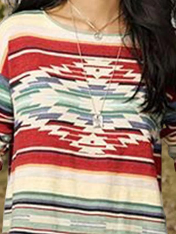 Vintage Tribal Print Cowl Neck T-Shirt