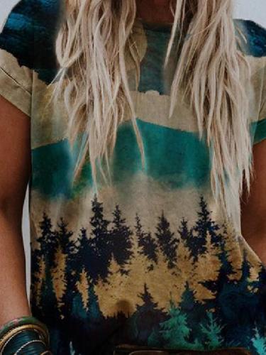 Ladies Mountain Print Crew Neck T-shirt