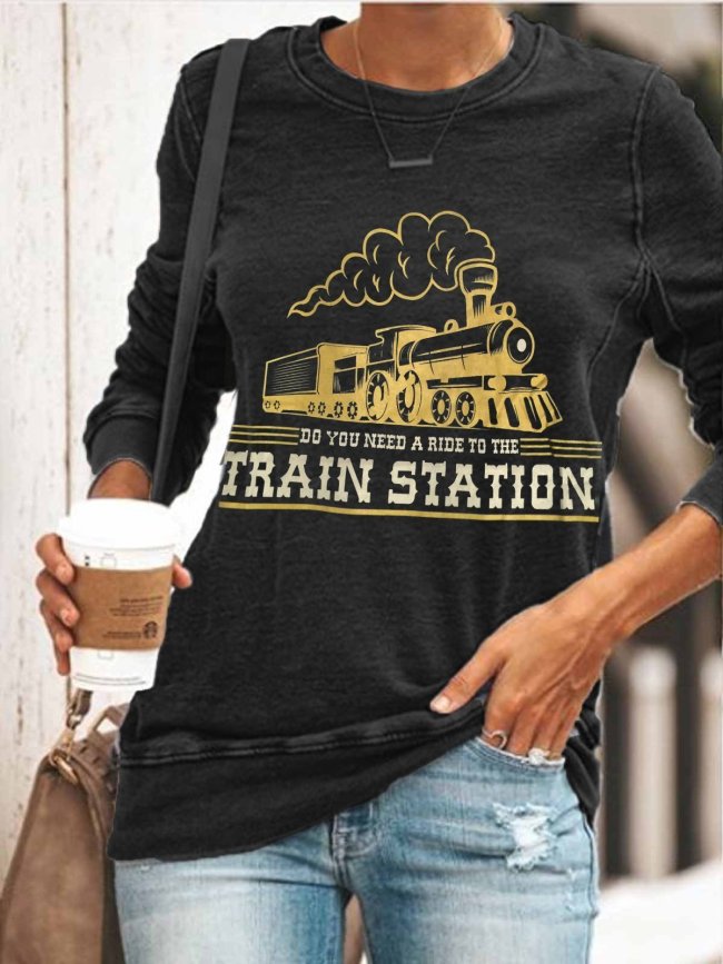 Women'S Casual Do You Need A Ride To The Train Station Print T-Shirt
