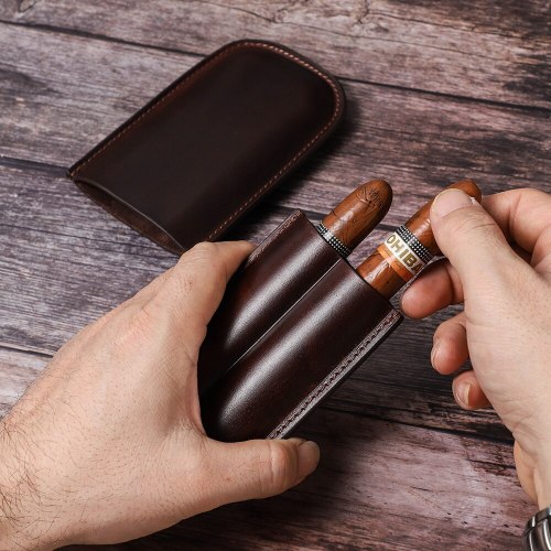 Engraving Your Name Vintage Oil Cow Leather Cigar Case Holster 1/2/3 Tubes Holder Mini Humidor Box Travel Storage Cigar Accessories