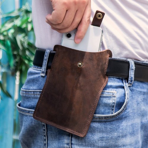 Custom name Cellphone Loop Holster Protective Sleeve Nubuck Leather Belt Phone Bag Outdoor Leisure Waist Hanging Phone Bag