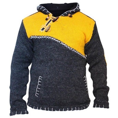 Pocket Color Block Hooded Standard Straight Men's Sweater