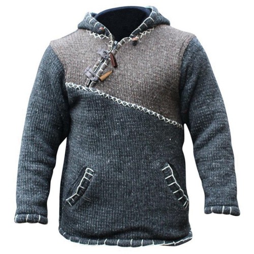 Pocket Color Block Hooded Standard Straight Men's Sweater