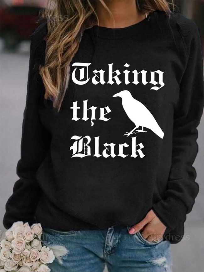 Taking The Black Bird  Cotton-Blend Casual Long Sleeve Sweatshirt