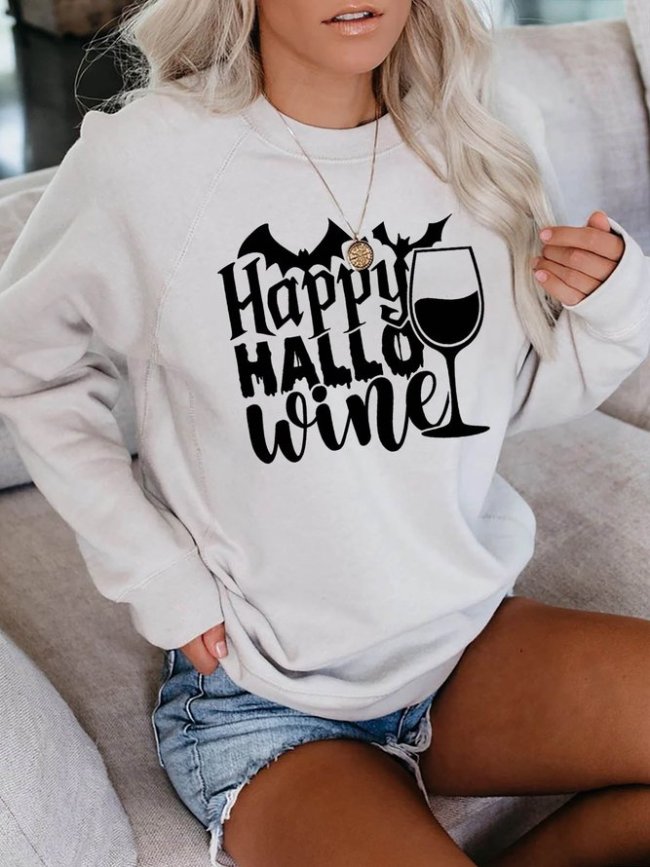 Halloween Wine Glass Graphic Long Sleeve Casual Sweatshirt