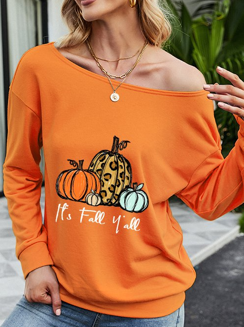 It's Fall Y'all Sweatshirt Halloween Pumpkin Casual Long Sleeve Top