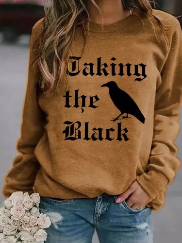 Taking The Black Bird  Cotton-Blend Casual Long Sleeve Sweatshirt