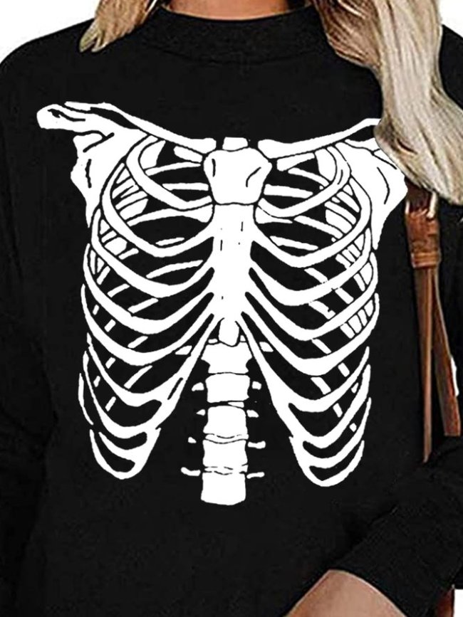 Halloween Skeleton Round Neck Sweatshirt