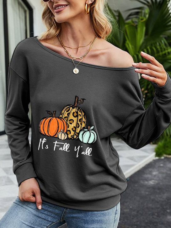 It's Fall Y'all Sweatshirt Halloween Pumpkin Casual Long Sleeve Top