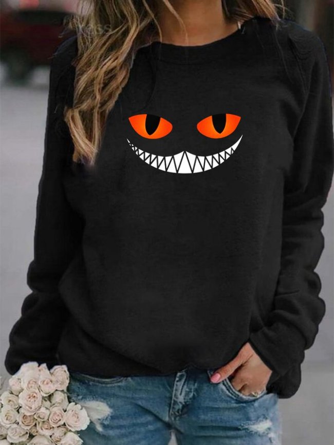 Halloween Themed Smiling Cheshire Cat Women's Long Sleeve Sweatshirt