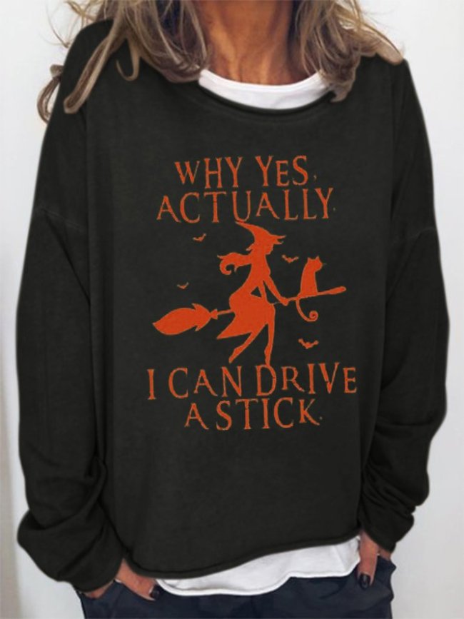 Yes I Can Drive A Stick Halloween Sweatshirt Fall Long Sleeve Top