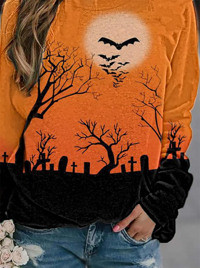 Casual Halloween print sweatshirt