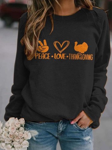 Women's Peace Love Thanksgiving Letter Printed Sweatshirt