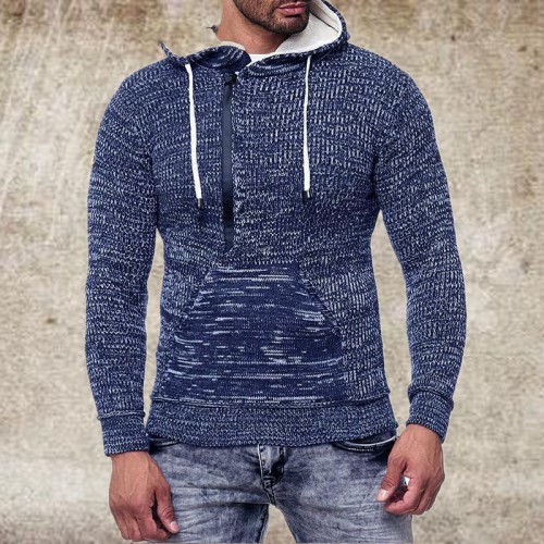 Pocket Plain Hooded Standard Straight Men's Sweater