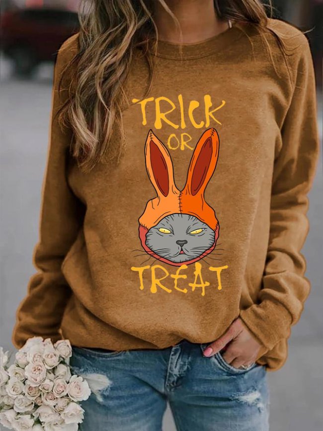 Trick or Treat Holloween Cat Print Women sweater