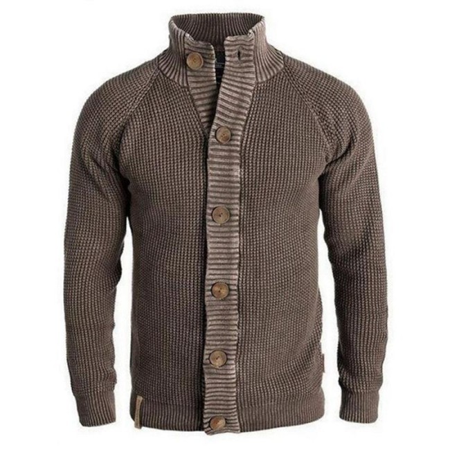Standard Turtleneck Plain Button Slim Men's Sweater