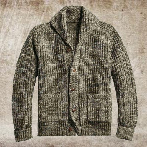 Plain Lapel Button Standard Casual Men's Sweater
