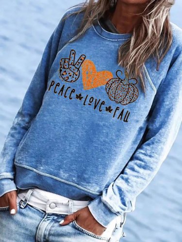 Peace Love Fall Cotton-Blend Crew Neck Sweatshirt