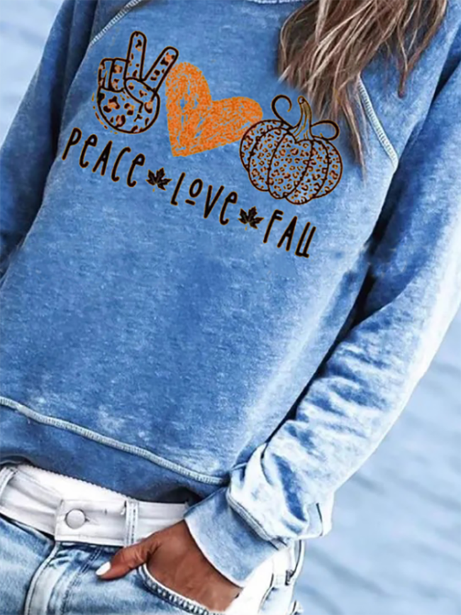 Peace Love Fall Cotton-Blend Crew Neck Sweatshirt