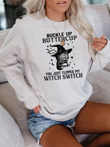Angry cat wearing witch hat star moon Sweatshirt